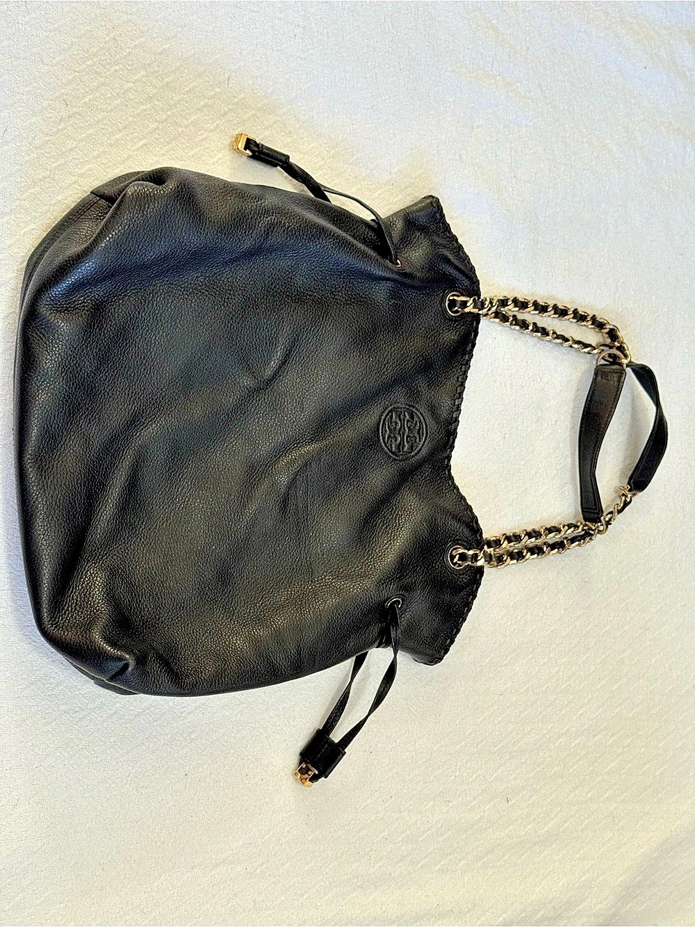 Tory Burch Marion Chain Slouchy Black Leather Shoulder Bag